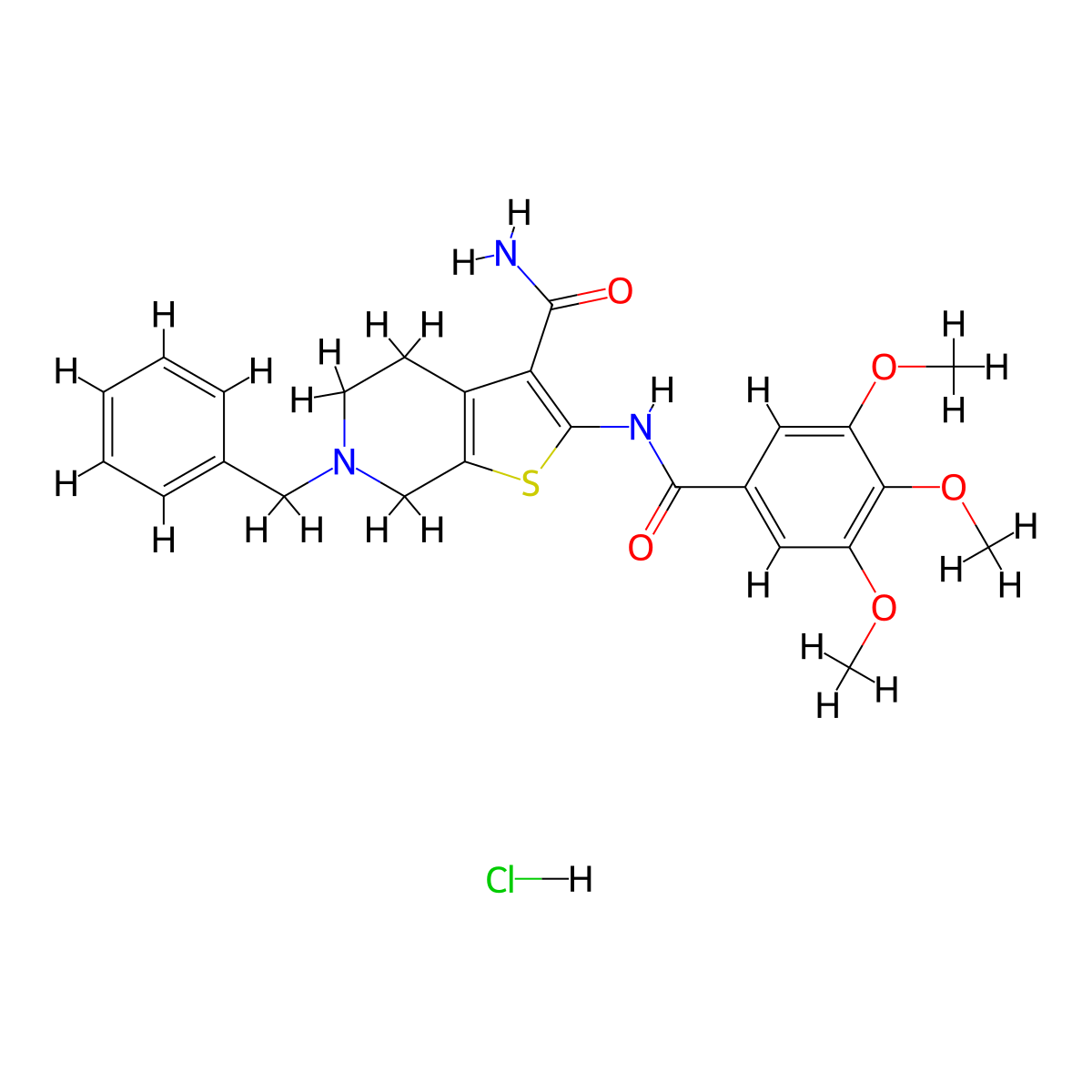 6-Benzyl-2-(3,4,5-trimethoxybenzamido)-4,5,6,7-tetrahydrothieno[2,3-c]pyridine-3-carboxamide hydrochloride molecular structure, CAS 1216455-62-7