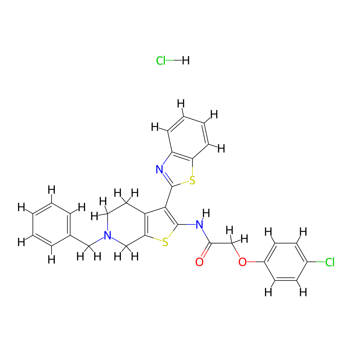 N-(3-(benzo[d]thiazol-2-yl)-6-benzyl-4,5,6,7-tetrahydrothieno[2,3-c]pyridin-2-yl)-2-(4-chlorophenoxy)acetamide hydrochloride molecular structure, CAS 1216456-19-7