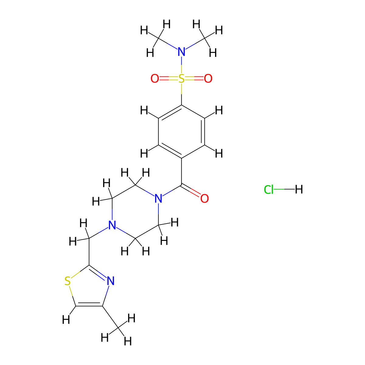 N,N-dimethyl-4-(4-((4-methylthiazol-2-yl)methyl)piperazine-1-carbonyl)benzenesulfonamide hydrochloride molecular structure, CAS 1216457-52-1