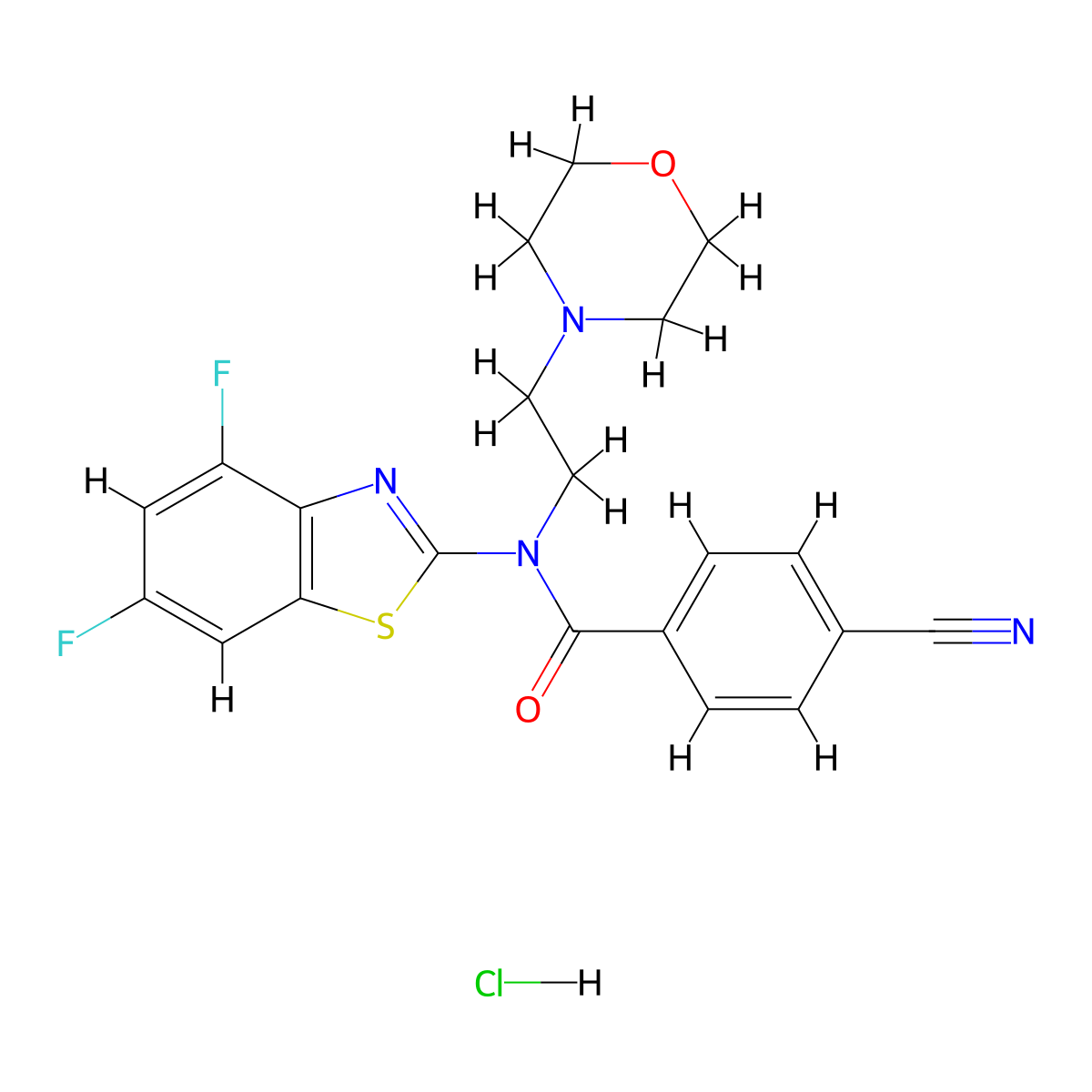 4-cyano-N-(4,6-difluorobenzo[d]thiazol-2-yl)-N-(2-morpholinoethyl)benzamide hydrochloride molecular structure, CAS 1216458-88-6