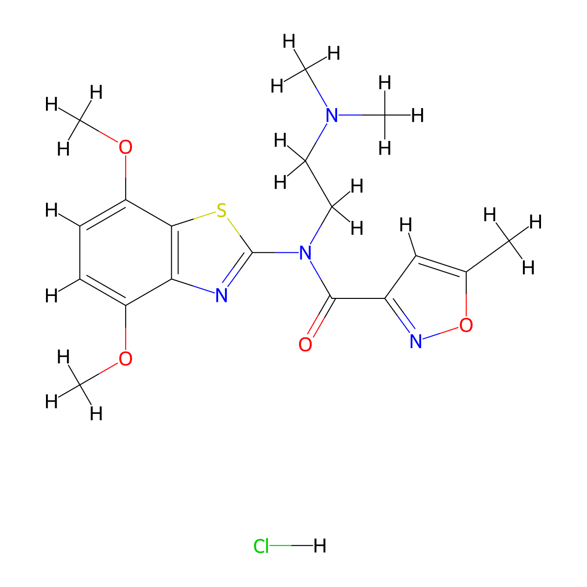 N-(4,7-dimethoxybenzo[d]thiazol-2-yl)-N-(2-(dimethylamino)ethyl)-5-methylisoxazole-3-carboxamide hydrochloride molecular structure, CAS 1216461-40-3
