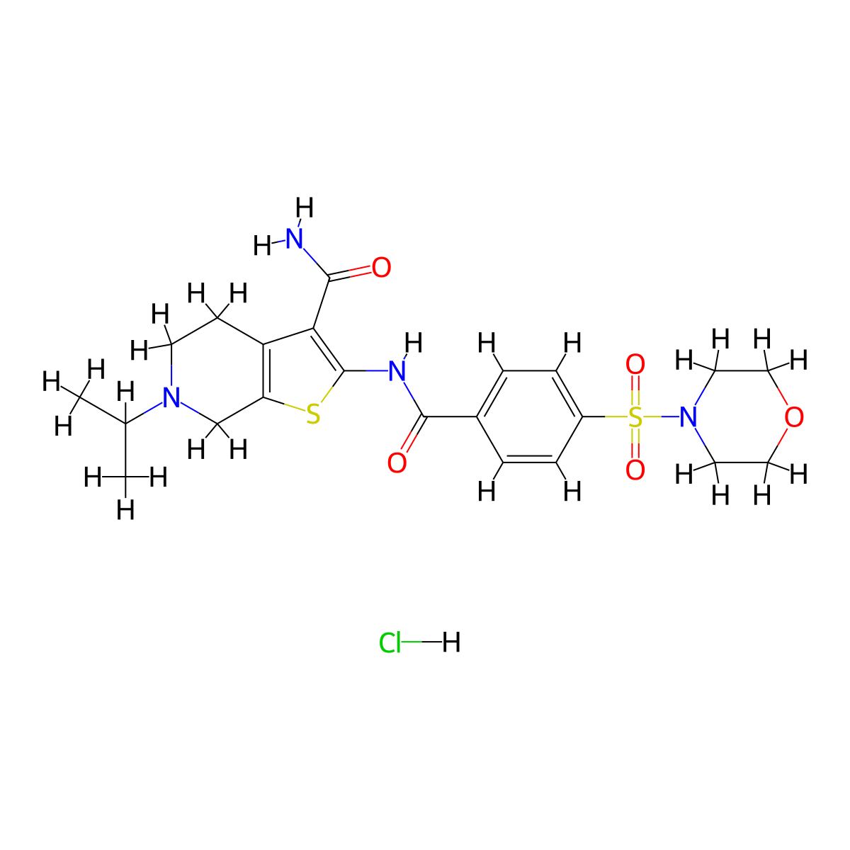 6-Isopropyl-2-(4-(morpholinosulfonyl)benzamido)-4,5,6,7-tetrahydrothieno[2,3-c]pyridine-3-carboxamide hydrochloride molecular structure, CAS 1216461-65-2