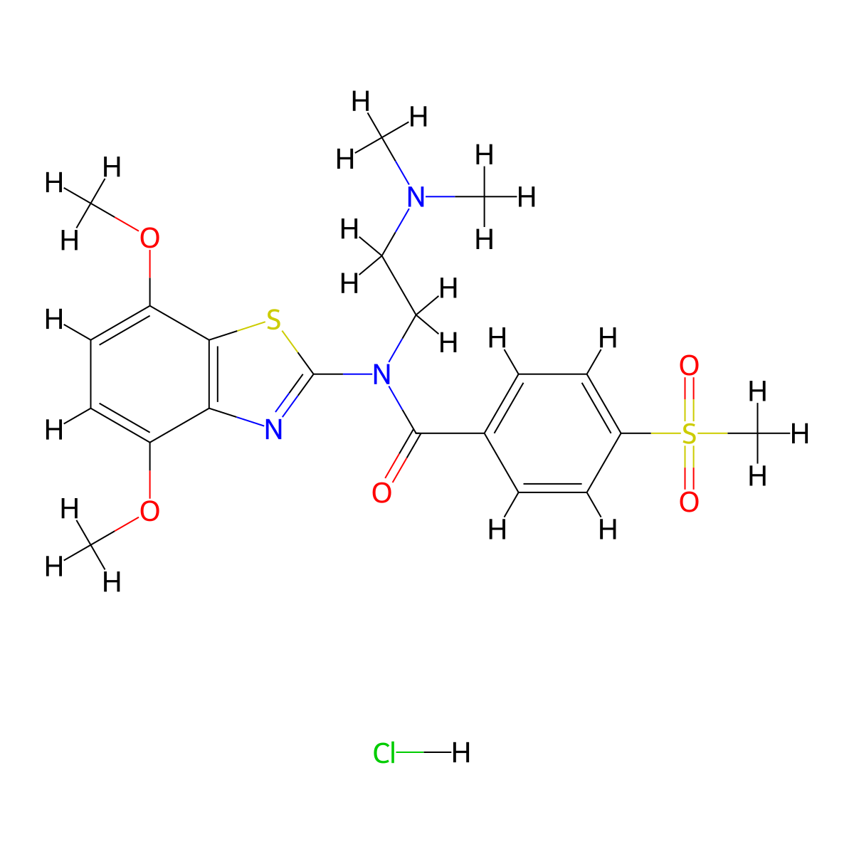 N-(4,7-dimethoxybenzo[d]thiazol-2-yl)-N-(2-(dimethylamino)ethyl)-4-(methylsulfonyl)benzamide hydrochloride molecular structure, CAS 1216461-73-2