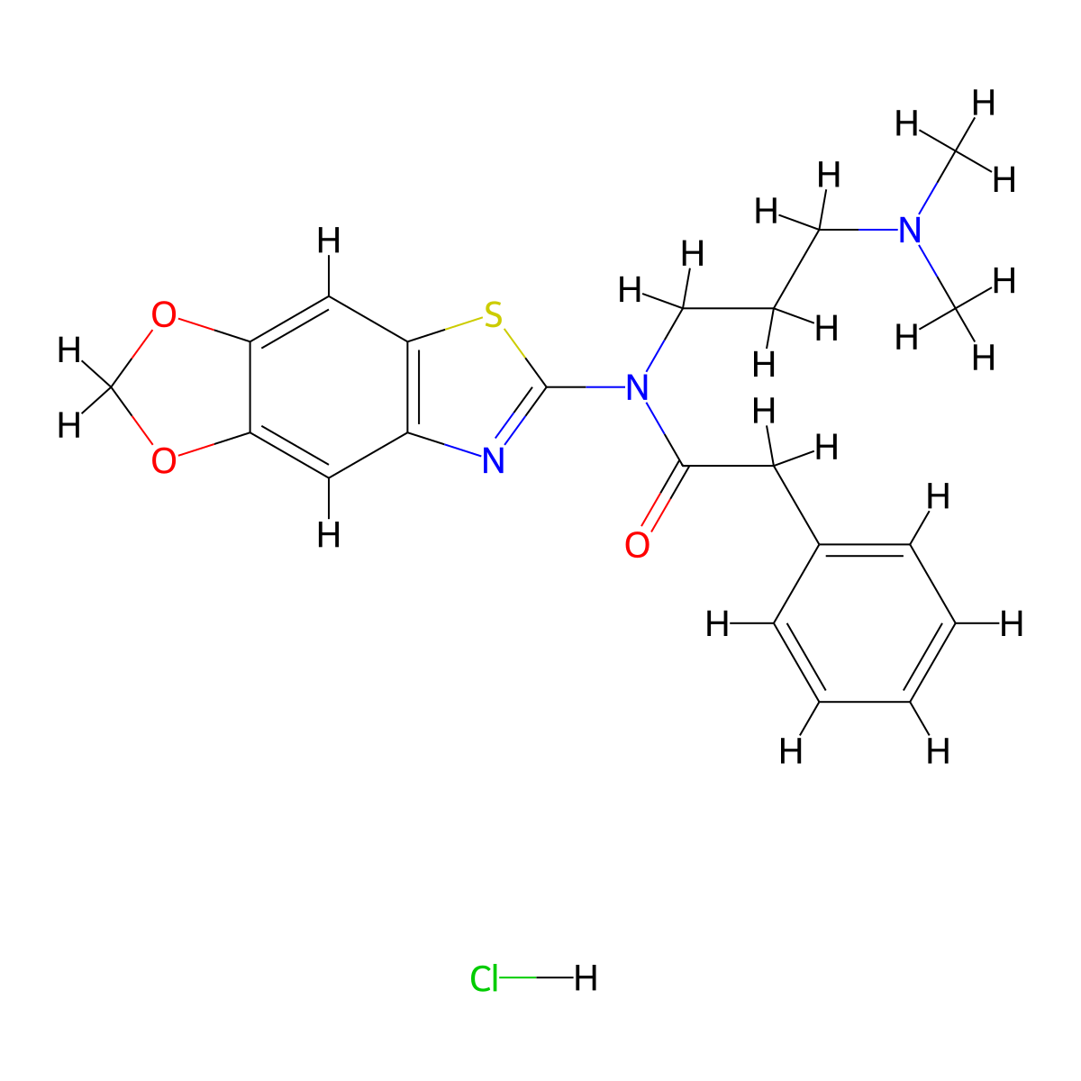 N-[3-(dimethylamino)propyl]-N-{4,6-dioxa-10-thia-12-azatricyclo[7.3.0.0^{3,7}]dodeca-1(9),2,7,11-tetraen-11-yl}-2-phenylacetamide hydrochloride molecular structure, CAS 1216463-39-6