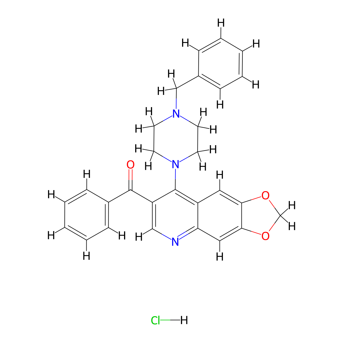 1-{7-benzoyl-2H-[1,3]dioxolo[4,5-g]quinolin-8-yl}-4-benzylpiperazine hydrochloride molecular structure, CAS 1216464-91-3