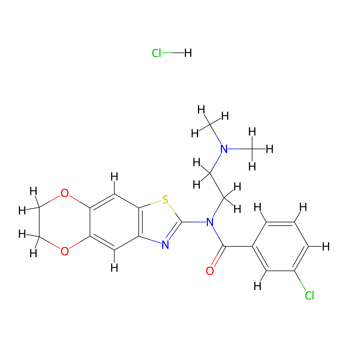 3-chloro-N-[2-(dimethylamino)ethyl]-N-{10,13-dioxa-4-thia-6-azatricyclo[7.4.0.0^{3,7}]trideca-1,3(7),5,8-tetraen-5-yl}benzamide hydrochloride molecular structure, CAS 1216467-99-0
