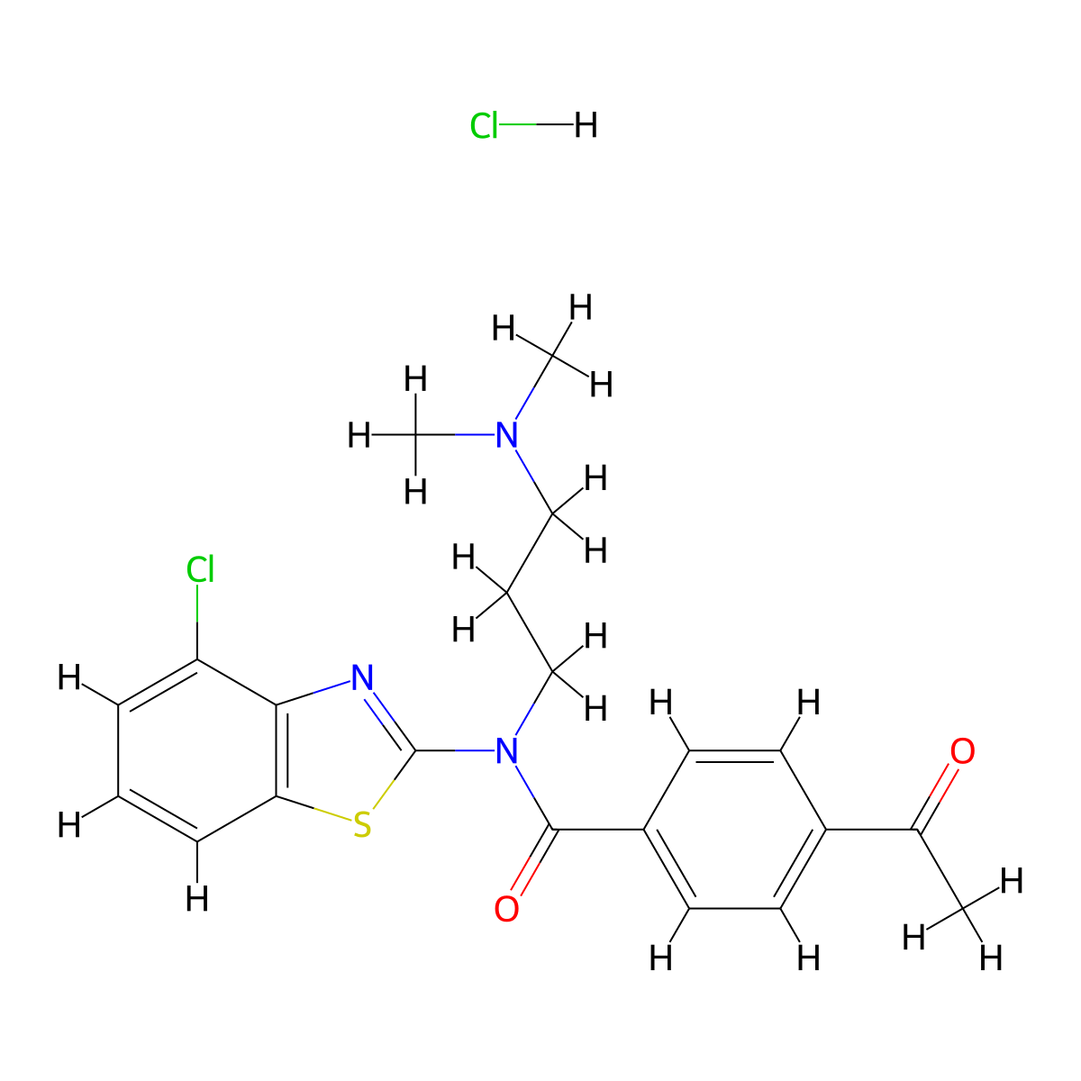 4-acetyl-N-(4-chlorobenzo[d]thiazol-2-yl)-N-(3-(dimethylamino)propyl)benzamide hydrochloride molecular structure, CAS 1216468-52-8