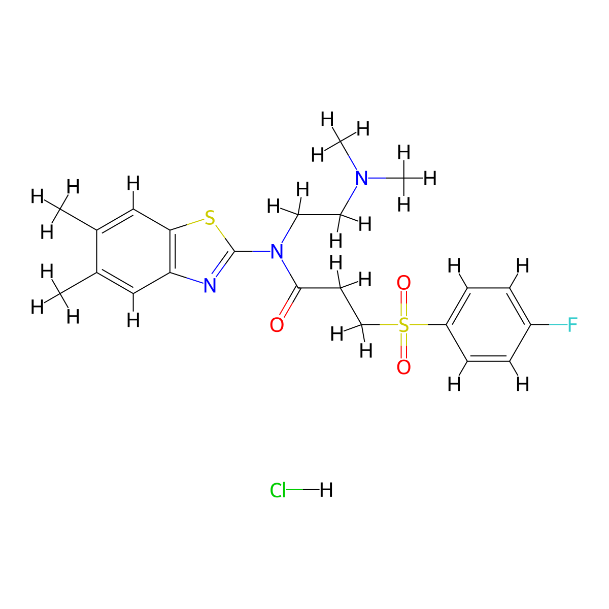 N-(2-(dimethylamino)ethyl)-N-(5,6-dimethylbenzo[d]thiazol-2-yl)-3-((4-fluorophenyl)sulfonyl)propanamide hydrochloride molecular structure, CAS 1216468-98-2