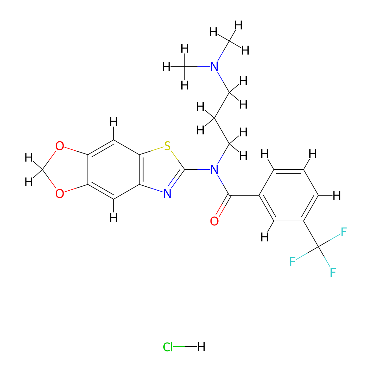 N-[3-(dimethylamino)propyl]-N-{4,6-dioxa-10-thia-12-azatricyclo[7.3.0.0^{3,7}]dodeca-1(9),2,7,11-tetraen-11-yl}-3-(trifluoromethyl)benzamide hydrochloride molecular structure, CAS 1216470-83-5