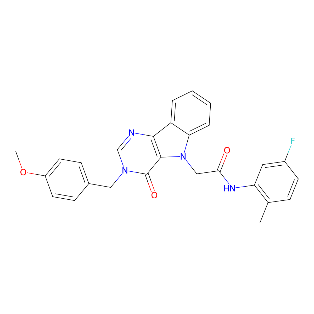 N-(5-fluoro-2-methylphenyl)-2-(3-(4-methoxybenzyl)-4-oxo-3H-pyrimido[5,4-b]indol-5(4H)-yl)acetamide molecular structure, CAS 1216470-84-6