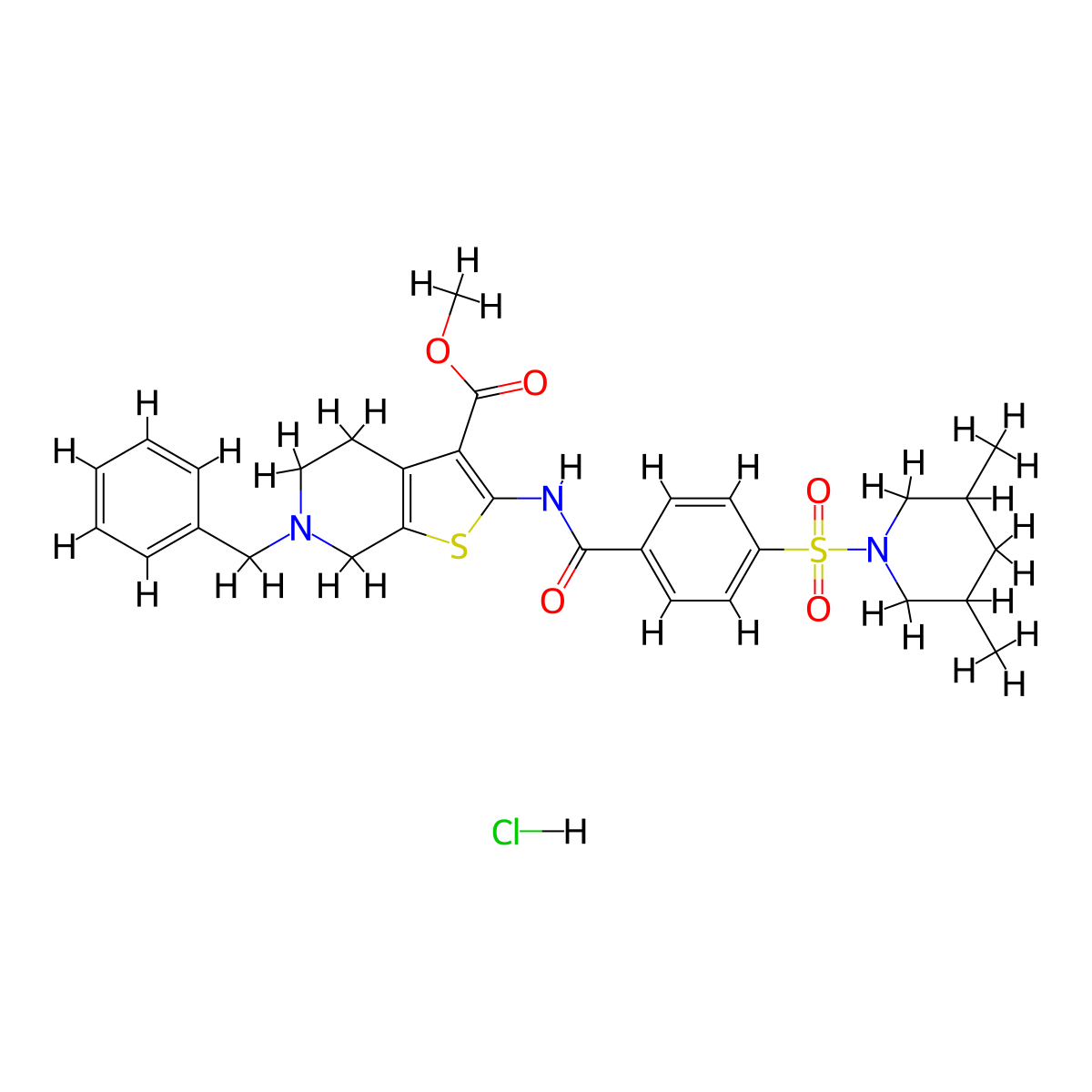 Methyl 6-benzyl-2-(4-((3,5-dimethylpiperidin-1-yl)sulfonyl)benzamido)-4,5,6,7-tetrahydrothieno[2,3-c]pyridine-3-carboxylate hydrochloride molecular structure, CAS 1216471-17-8