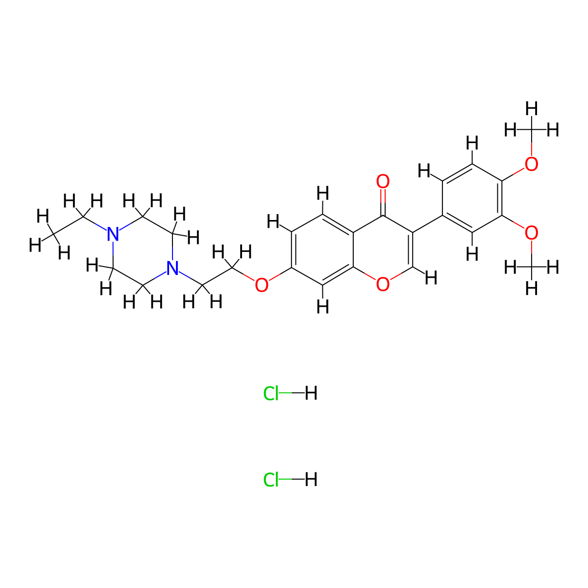 3-(3,4-dimethoxyphenyl)-7-(2-(4-ethylpiperazin-1-yl)ethoxy)-4H-chromen-4-one dihydrochloride molecular structure, CAS 1216471-64-5