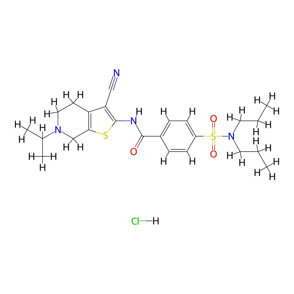 N-(3-cyano-6-isopropyl-4,5,6,7-tetrahydrothieno[2,3-c]pyridin-2-yl)-4-(N,N-dipropylsulfamoyl)benzamide hydrochloride molecular structure, CAS 1216472-13-7