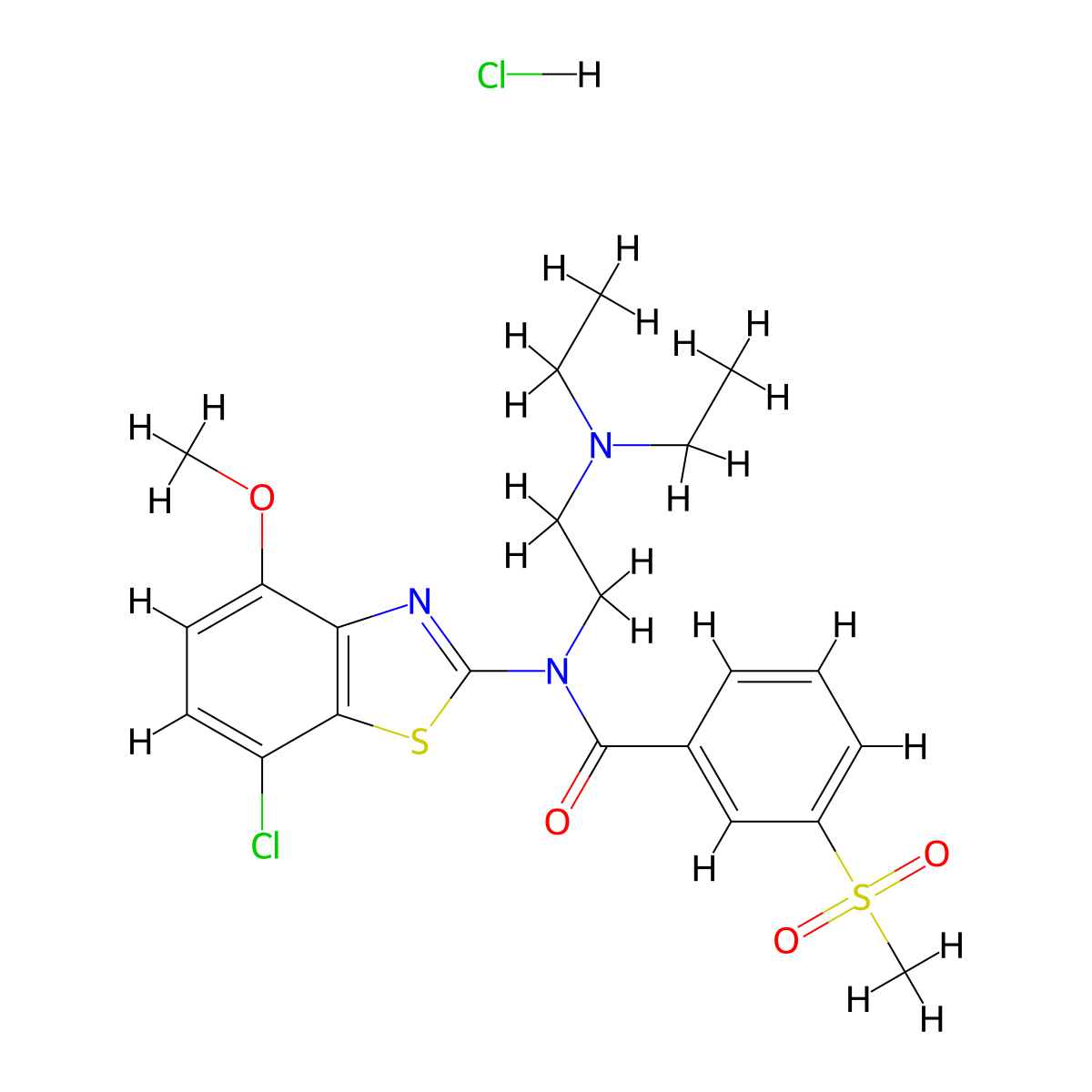 N-(7-chloro-4-methoxybenzo[d]thiazol-2-yl)-N-(2-(diethylamino)ethyl)-3-(methylsulfonyl)benzamide hydrochloride molecular structure, CAS 1216473-01-6