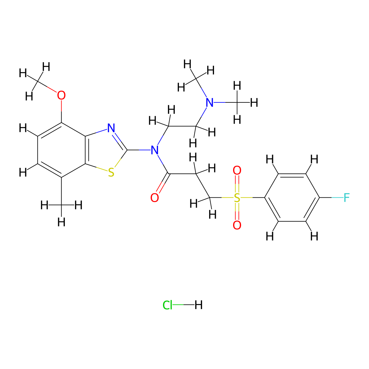 N-(2-(dimethylamino)ethyl)-3-((4-fluorophenyl)sulfonyl)-N-(4-methoxy-7-methylbenzo[d]thiazol-2-yl)propanamide hydrochloride molecular structure, CAS 1216474-31-5