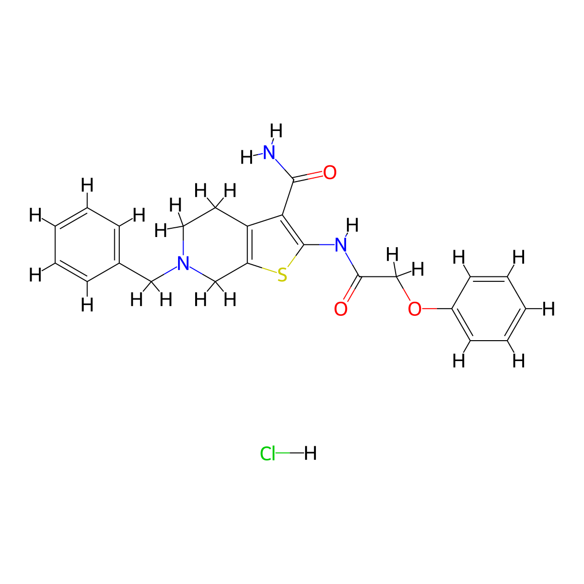 6-Benzyl-2-(2-phenoxyacetamido)-4,5,6,7-tetrahydrothieno[2,3-c]pyridine-3-carboxamide hydrochloride molecular structure, CAS 1216474-73-5