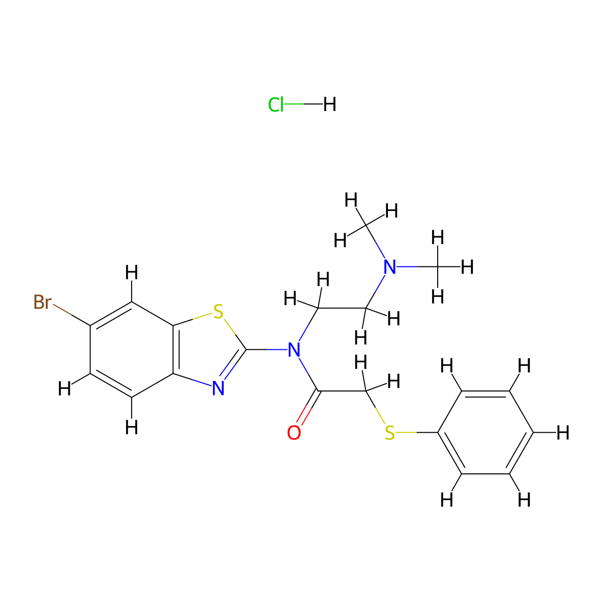 N-(6-bromobenzo[d]thiazol-2-yl)-N-(2-(dimethylamino)ethyl)-2-(phenylthio)acetamide hydrochloride molecular structure, CAS 1216479-17-2