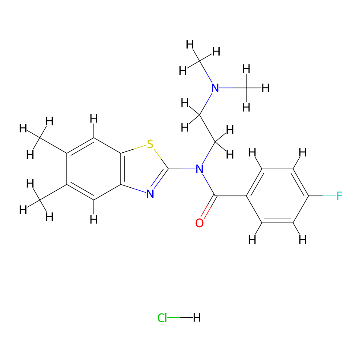 N-(2-(dimethylamino)ethyl)-N-(5,6-dimethylbenzo[d]thiazol-2-yl)-4-fluorobenzamide hydrochloride molecular structure, CAS 1216483-45-2