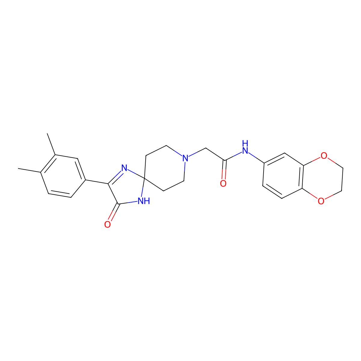 N-(2,3-dihydro-1,4-benzodioxin-6-yl)-2-[2-(3,4-dimethylphenyl)-3-oxo-1,4,8-triazaspiro[4.5]dec-1-en-8-yl]acetamide molecular structure, CAS 1216483-94-1