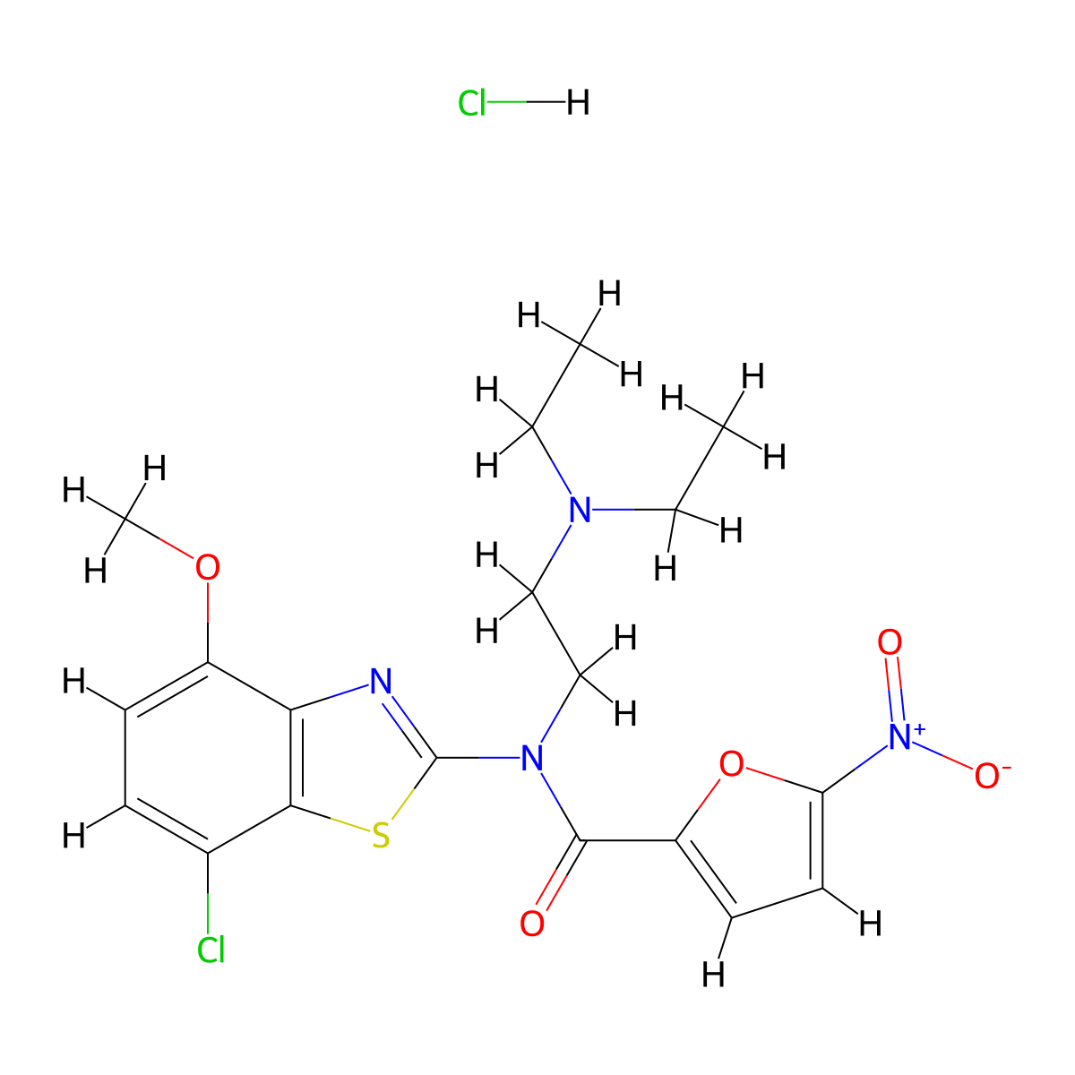 N-(7-chloro-4-methoxybenzo[d]thiazol-2-yl)-N-(2-(diethylamino)ethyl)-5-nitrofuran-2-carboxamide hydrochloride molecular structure, CAS 1216484-55-7
