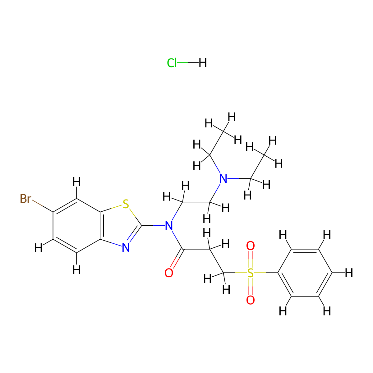N-(6-bromobenzo[d]thiazol-2-yl)-N-(2-(diethylamino)ethyl)-3-(phenylsulfonyl)propanamide hydrochloride molecular structure, CAS 1216487-26-1