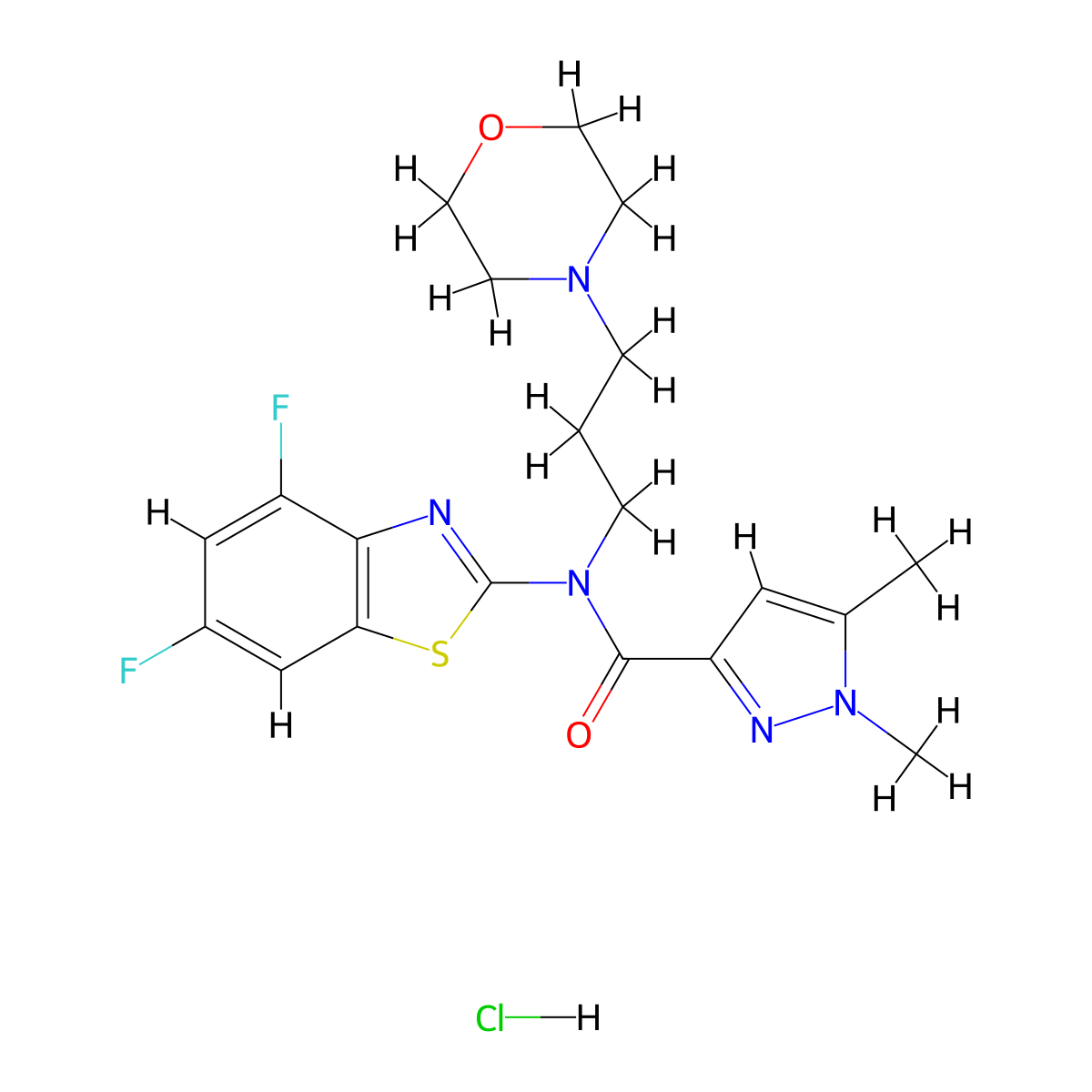 N-(4,6-difluorobenzo[d]thiazol-2-yl)-1,5-dimethyl-N-(3-morpholinopropyl)-1H-pyrazole-3-carboxamide hydrochloride molecular structure, CAS 1216487-48-7