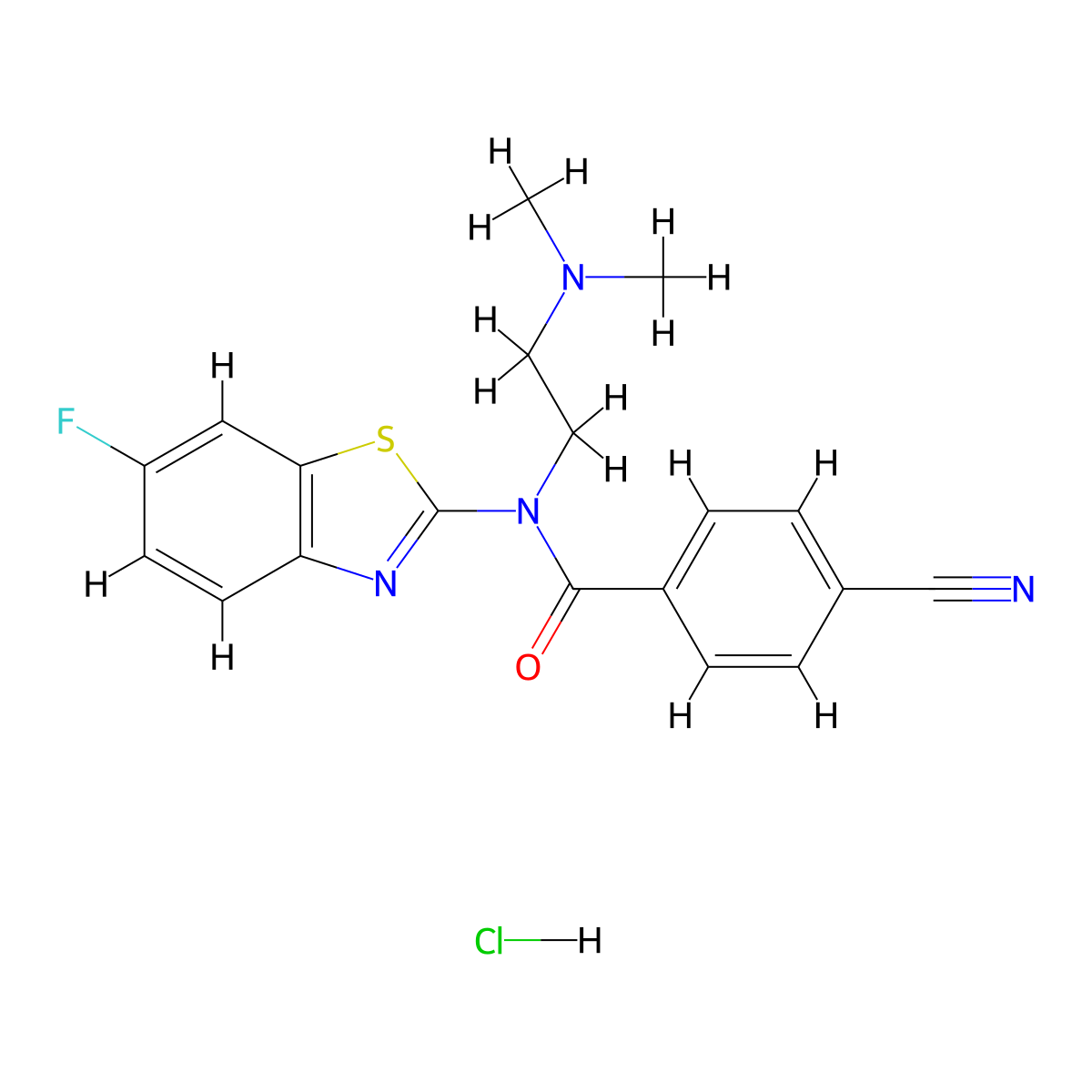4-cyano-N-(2-(dimethylamino)ethyl)-N-(6-fluorobenzo[d]thiazol-2-yl)benzamide hydrochloride molecular structure, CAS 1216488-65-1