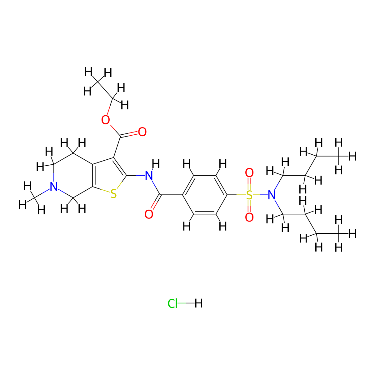 ethyl 2-(4-(N,N-dibutylsulfamoyl)benzamido)-6-methyl-4,5,6,7-tetrahydrothieno[2,3-c]pyridine-3-carboxylate hydrochloride molecular structure, CAS 1216488-74-2