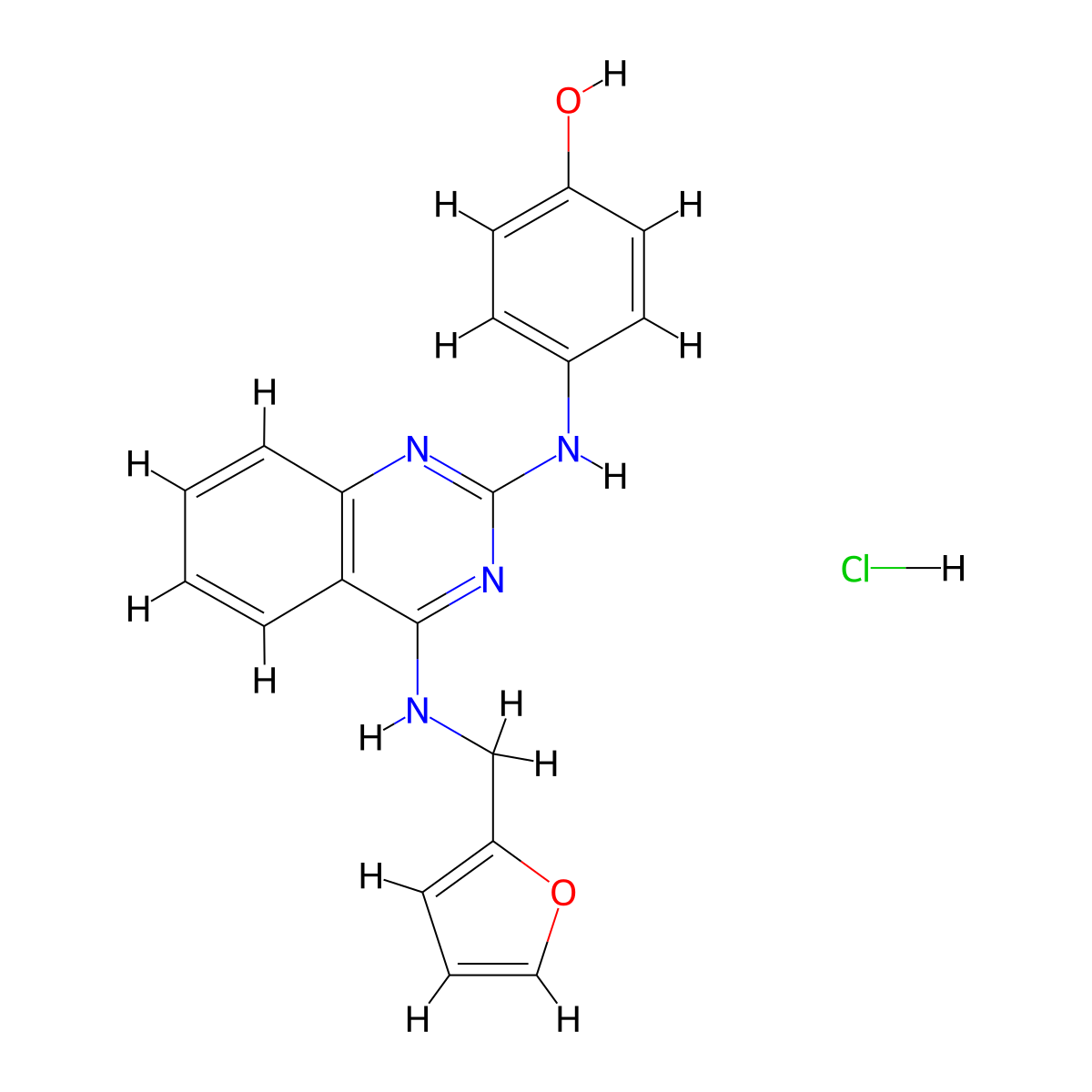 4-[(4-{[(Furan-2-yl)methyl]amino}quinazolin-2-yl)amino]phenol molecular structure, CAS 1216489-00-7