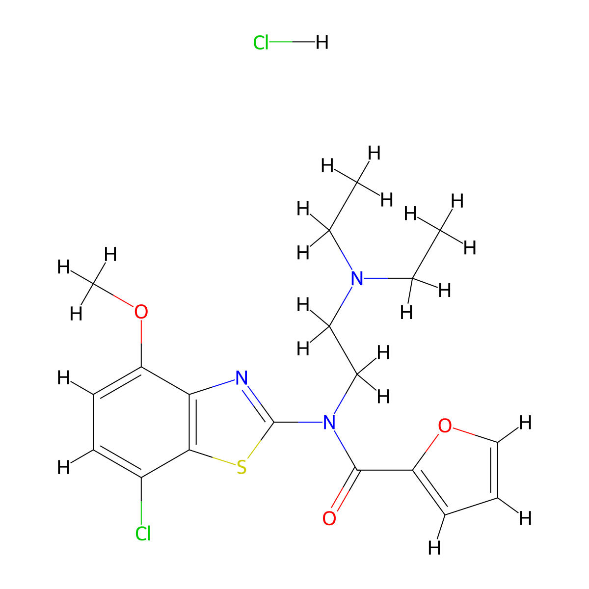 N-(7-chloro-4-methoxybenzo[d]thiazol-2-yl)-N-(2-(diethylamino)ethyl)furan-2-carboxamide hydrochloride molecular structure, CAS 1216489-65-4