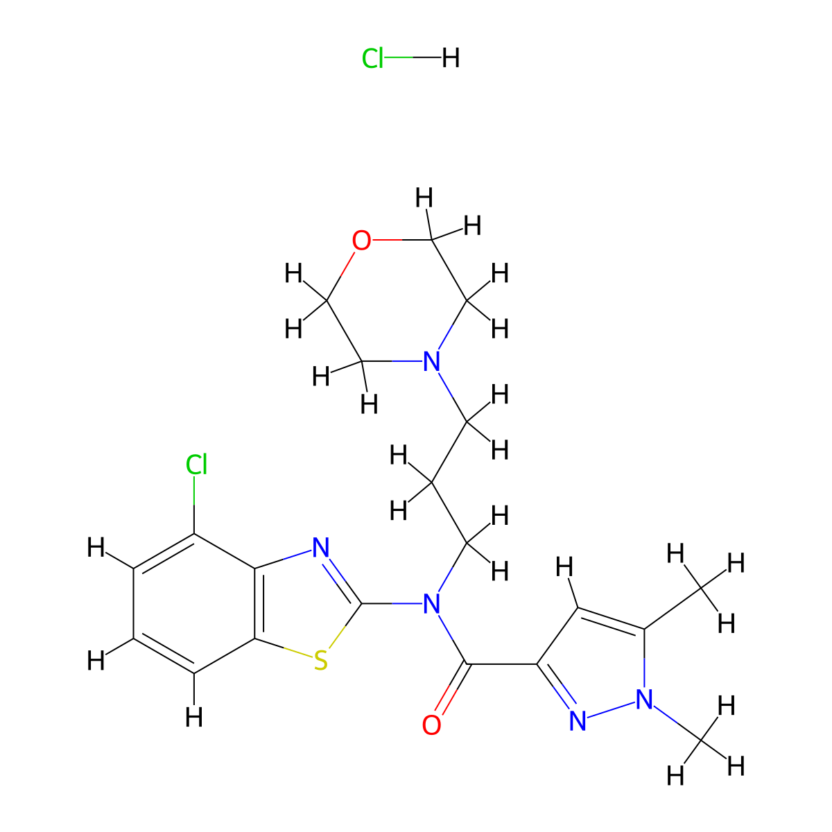 N-(4-chlorobenzo[d]thiazol-2-yl)-1,5-dimethyl-N-(3-morpholinopropyl)-1H-pyrazole-3-carboxamide hydrochloride molecular structure, CAS 1216491-43-8