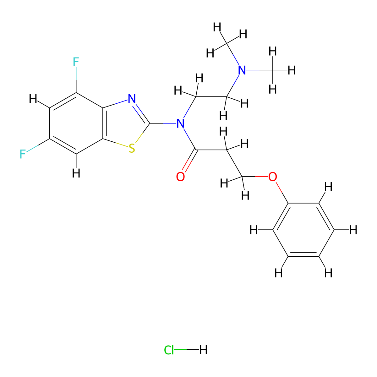 N-(4,6-difluorobenzo[d]thiazol-2-yl)-N-(2-(dimethylamino)ethyl)-3-phenoxypropanamide hydrochloride molecular structure, CAS 1216491-91-6