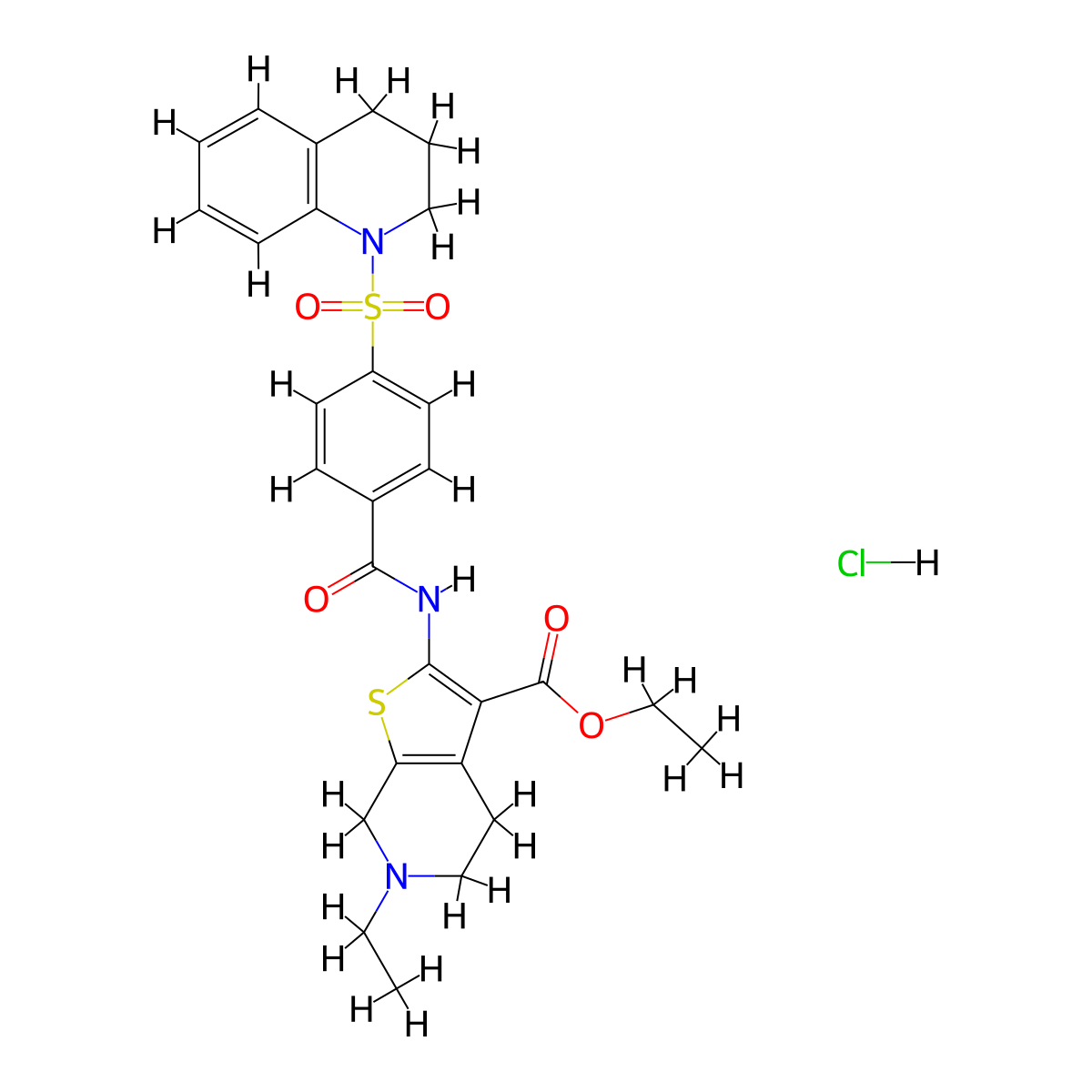 ethyl 2-(4-((3,4-dihydroquinolin-1(2H)-yl)sulfonyl)benzamido)-6-ethyl-4,5,6,7-tetrahydrothieno[2,3-c]pyridine-3-carboxylate hydrochloride molecular structure, CAS 1216496-22-8