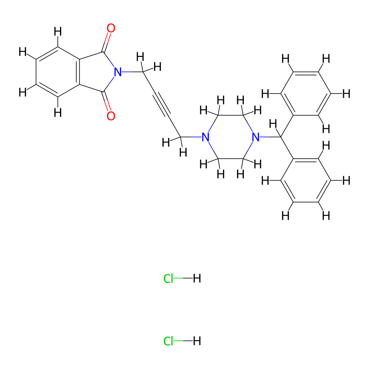 2-(4-(4-Benzhydrylpiperazin-1-yl)but-2-yn-1-yl)isoindoline-1,3-dione dihydrochloride molecular structure, CAS 1216496-89-7