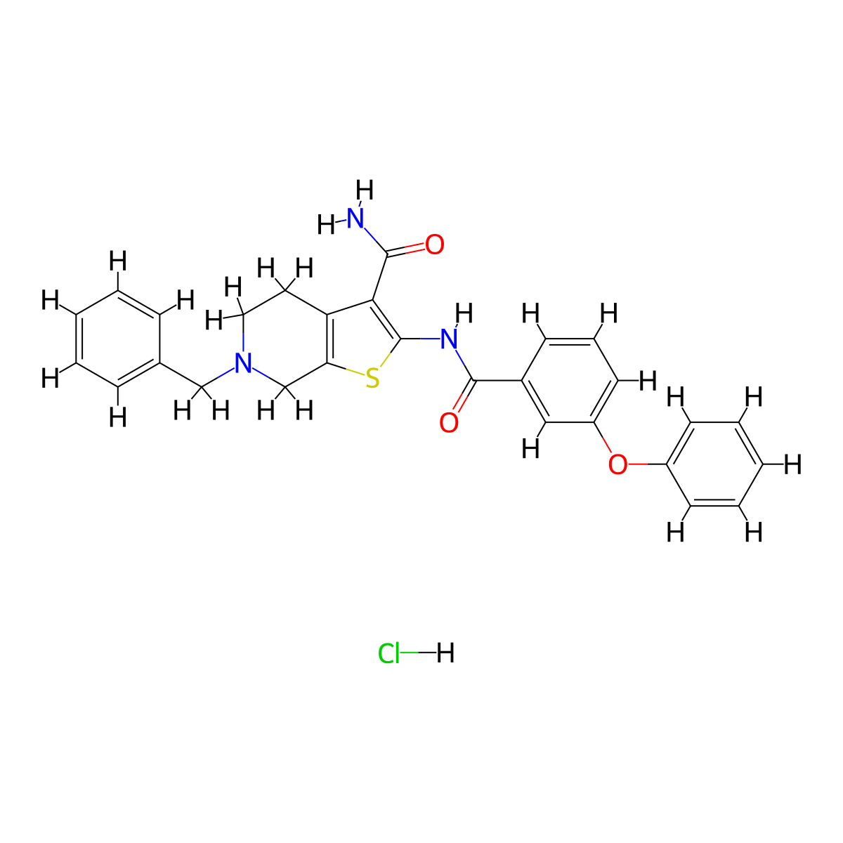 6-Benzyl-2-(3-phenoxybenzamido)-4,5,6,7-tetrahydrothieno[2,3-c]pyridine-3-carboxamide hydrochloride molecular structure, CAS 1216497-86-7