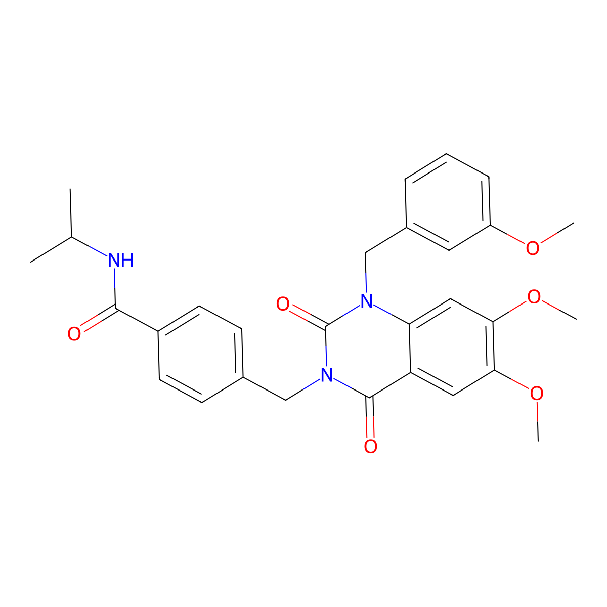 4-((6,7-dimethoxy-1-(3-methoxybenzyl)-2,4-dioxo-1,2-dihydroquinazolin-3(4H)-yl)methyl)-N-isopropylbenzamide molecular structure, CAS 1216497-90-3
