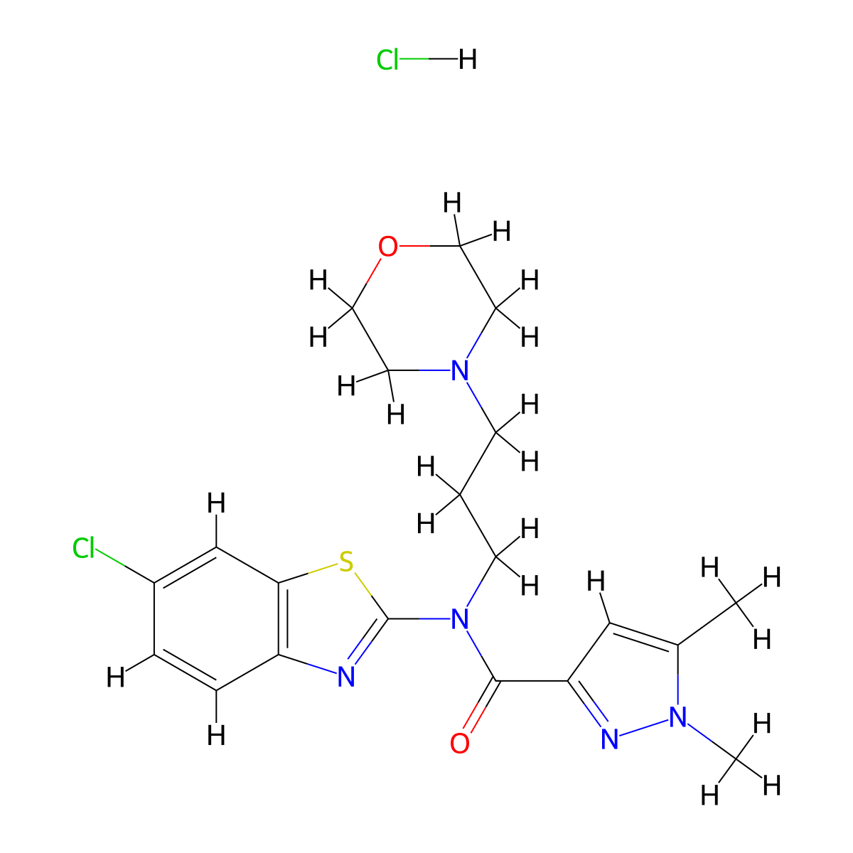 N-(6-chlorobenzo[d]thiazol-2-yl)-1,5-dimethyl-N-(3-morpholinopropyl)-1H-pyrazole-3-carboxamide hydrochloride molecular structure, CAS 1216498-26-8