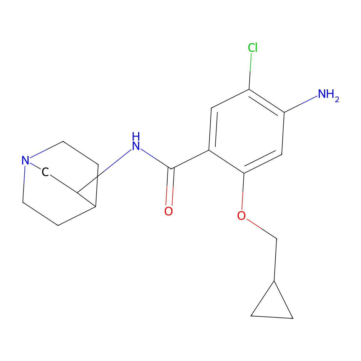 4-amino-N-(1-azabicyclo[2.2.2]octan-3-yl)-5-chloro-2-(cyclopropylmethoxy)benzamide molecular structure, CAS 121650-80-4