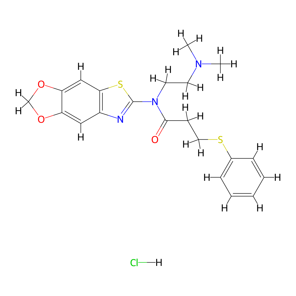 N-[2-(dimethylamino)ethyl]-N-{4,6-dioxa-10-thia-12-azatricyclo[7.3.0.0^{3,7}]dodeca-1(9),2,7,11-tetraen-11-yl}-3-(phenylsulfanyl)propanamide hydrochloride molecular structure, CAS 1216500-51-4