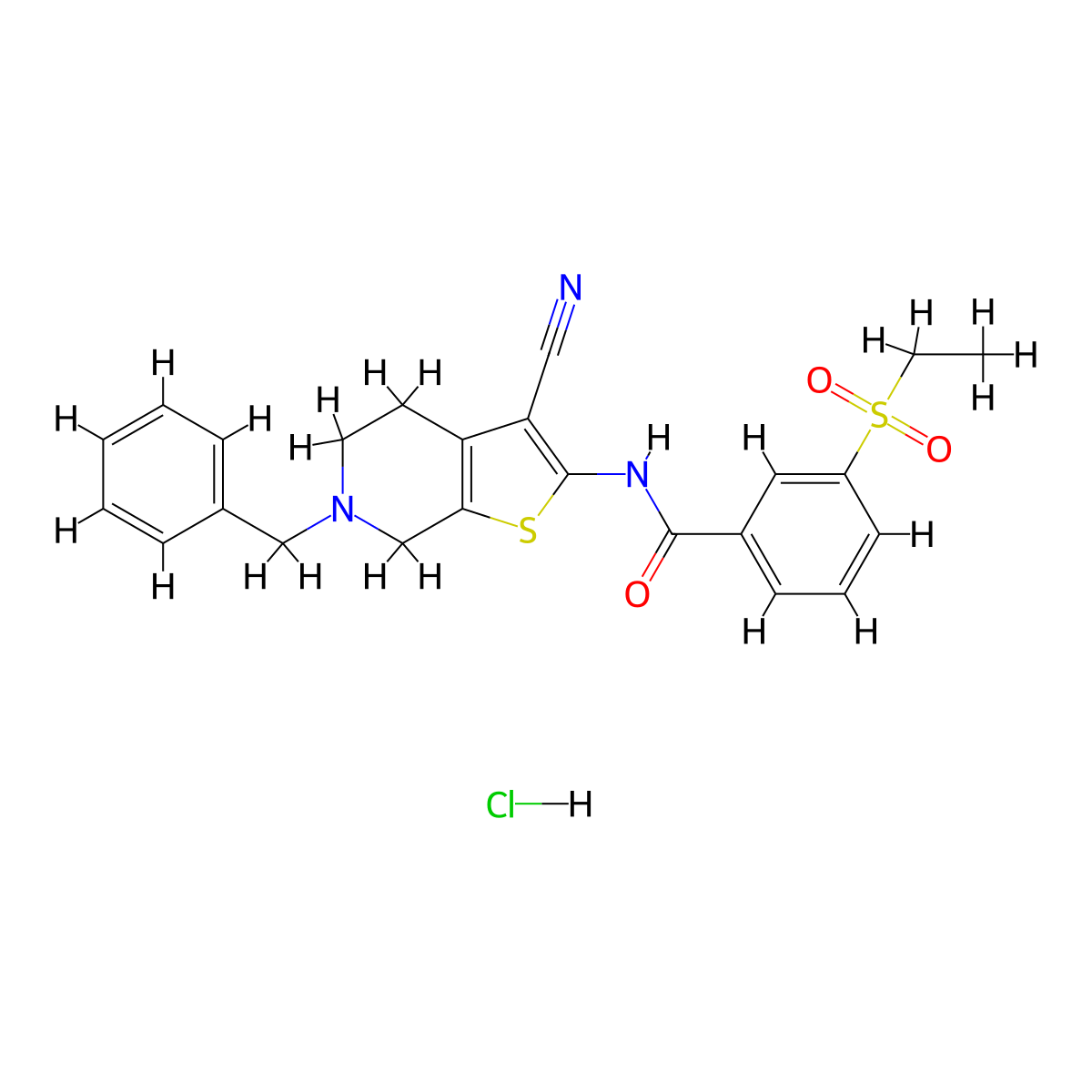 N-(6-benzyl-3-cyano-4,5,6,7-tetrahydrothieno[2,3-c]pyridin-2-yl)-3-(ethylsulfonyl)benzamide hydrochloride molecular structure, CAS 1216500-89-8