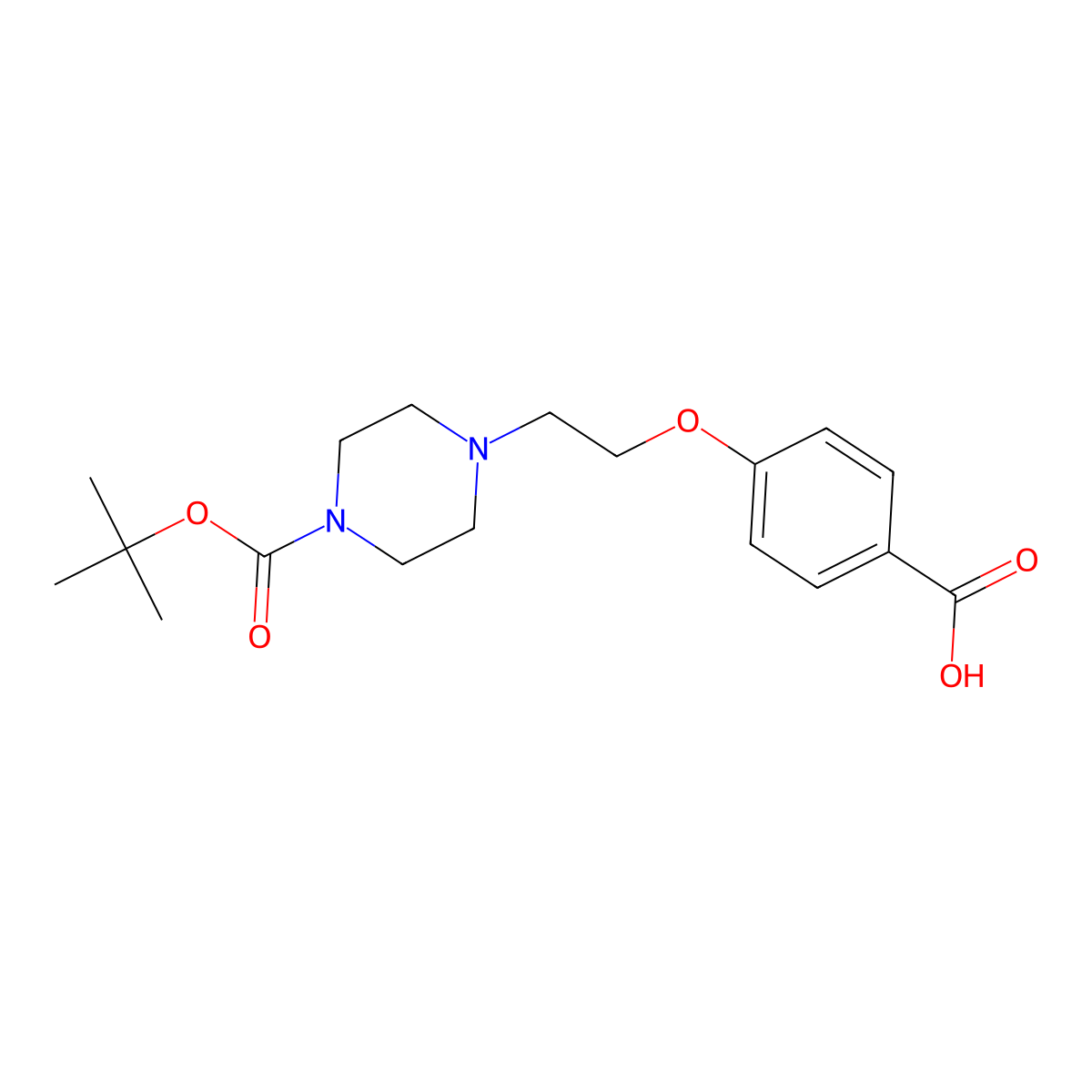 4-[2-{4-(tert-Butyloxycarbonyl)piperazin-1-yl}ethoxy]benzoic acid molecular structure, CAS 1216502-34-9