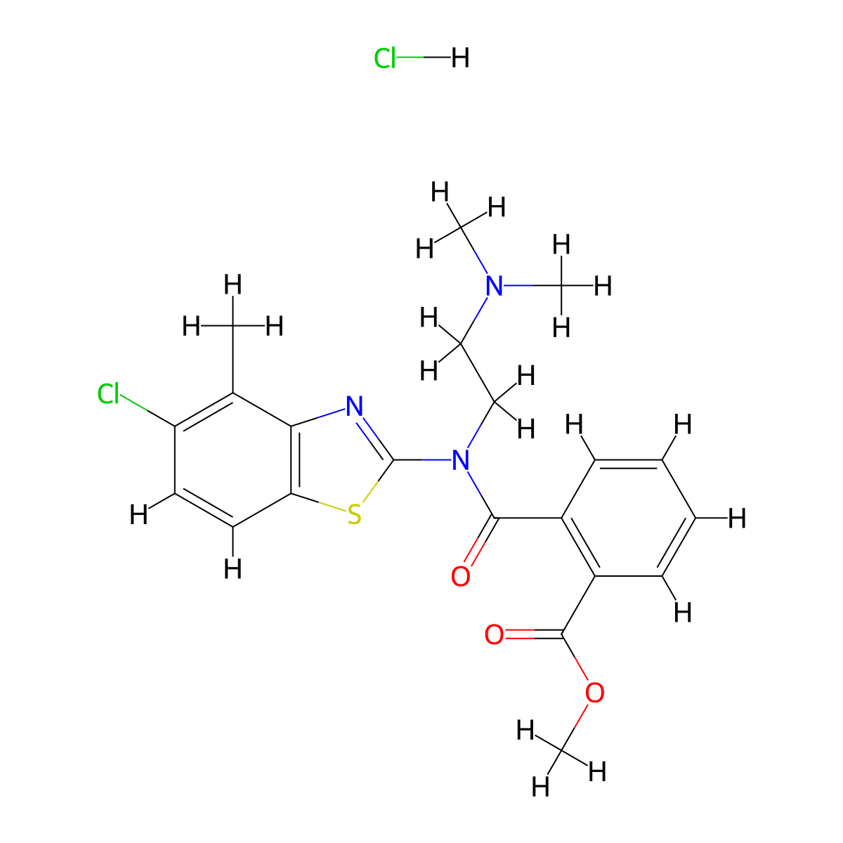 Methyl 2-((5-chloro-4-methylbenzo[d]thiazol-2-yl)(2-(dimethylamino)ethyl)carbamoyl)benzoate hydrochloride molecular structure, CAS 1216503-35-3