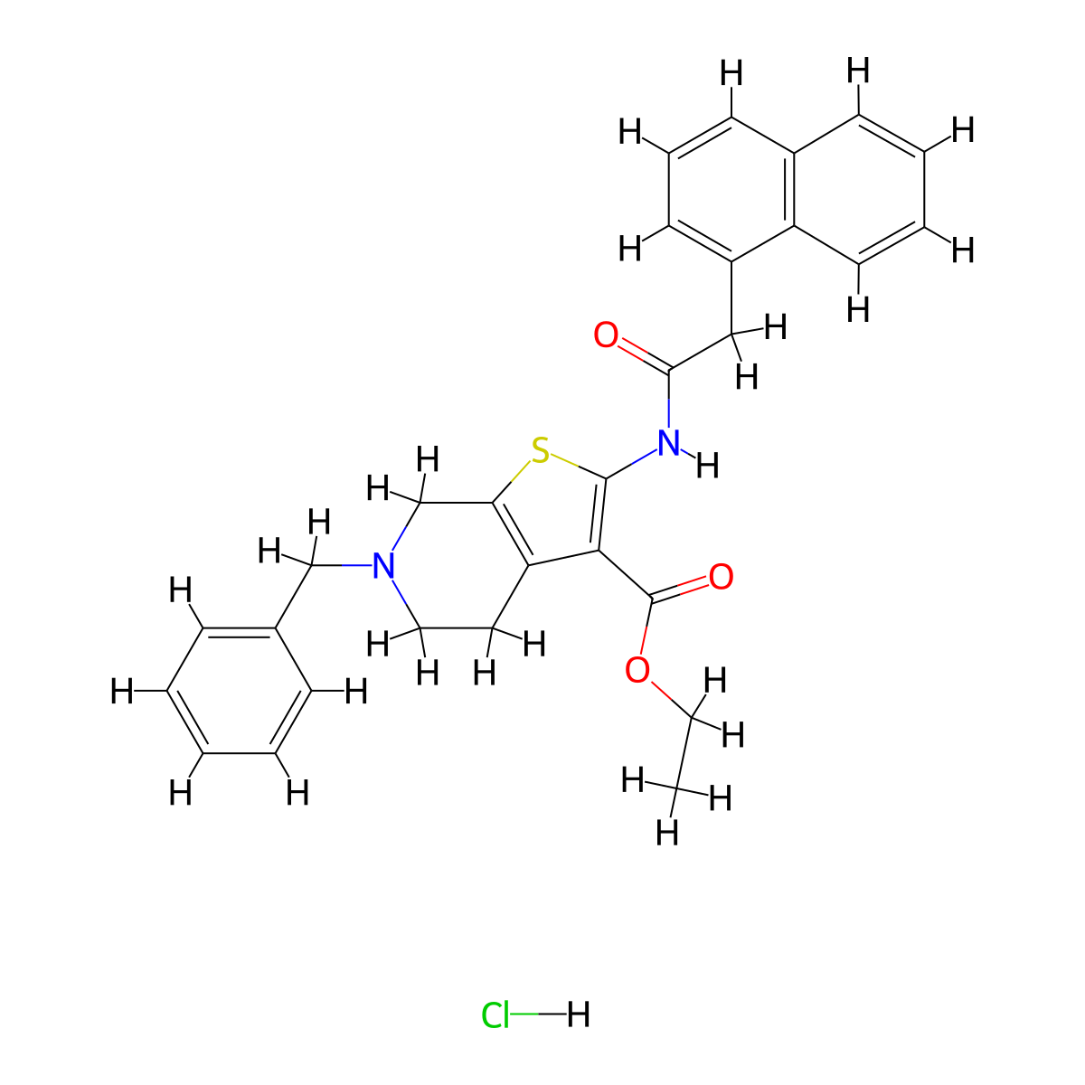 Ethyl 6-benzyl-2-(2-(naphthalen-1-yl)acetamido)-4,5,6,7-tetrahydrothieno[2,3-c]pyridine-3-carboxylate hydrochloride molecular structure, CAS 1216504-01-6