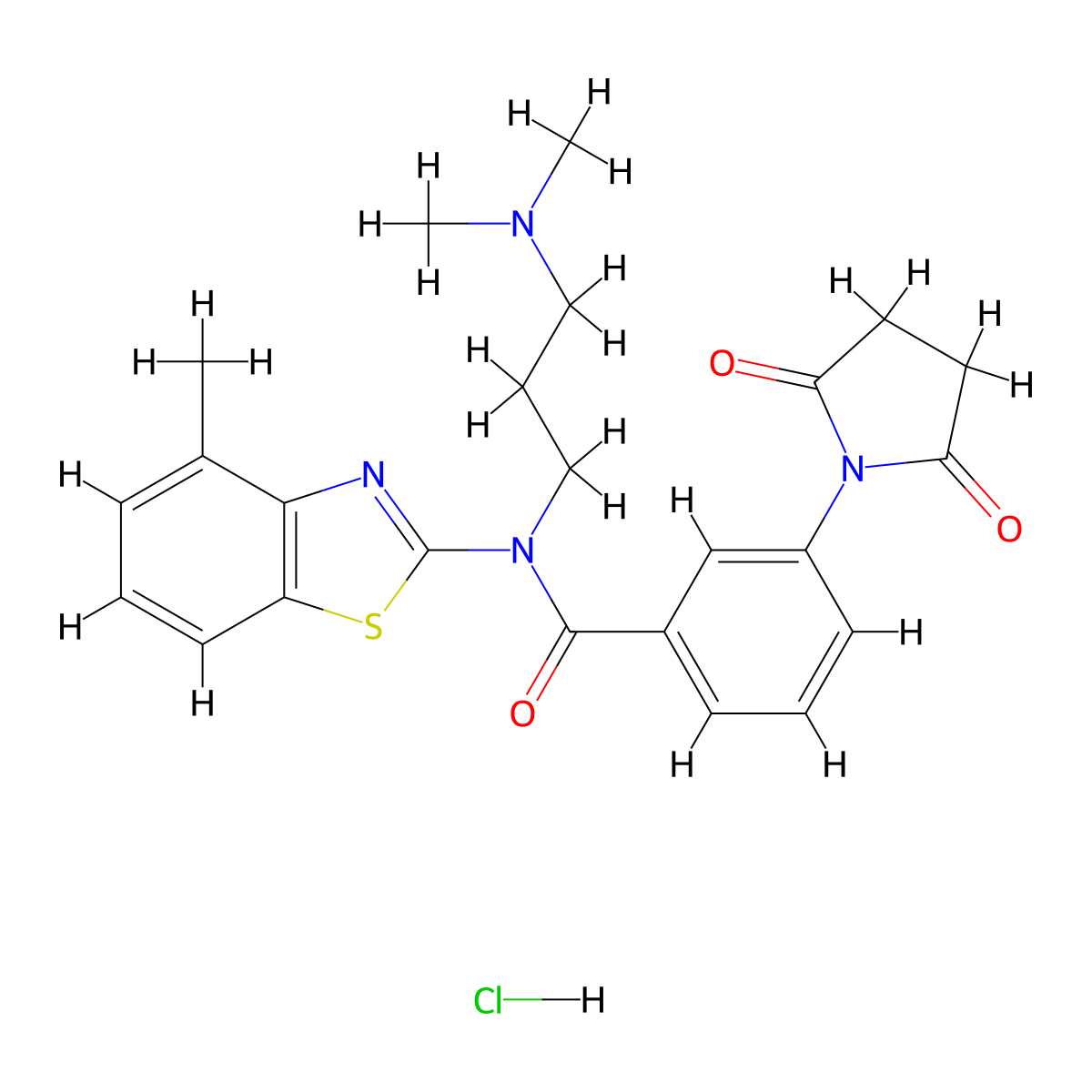 N-(3-(dimethylamino)propyl)-3-(2,5-dioxopyrrolidin-1-yl)-N-(4-methylbenzo[d]thiazol-2-yl)benzamide hydrochloride molecular structure, CAS 1216504-17-4