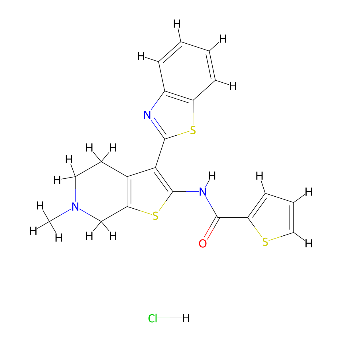 N-(3-(benzo[d]thiazol-2-yl)-6-methyl-4,5,6,7-tetrahydrothieno[2,3-c]pyridin-2-yl)thiophene-2-carboxamide hydrochloride molecular structure, CAS 1216506-14-7