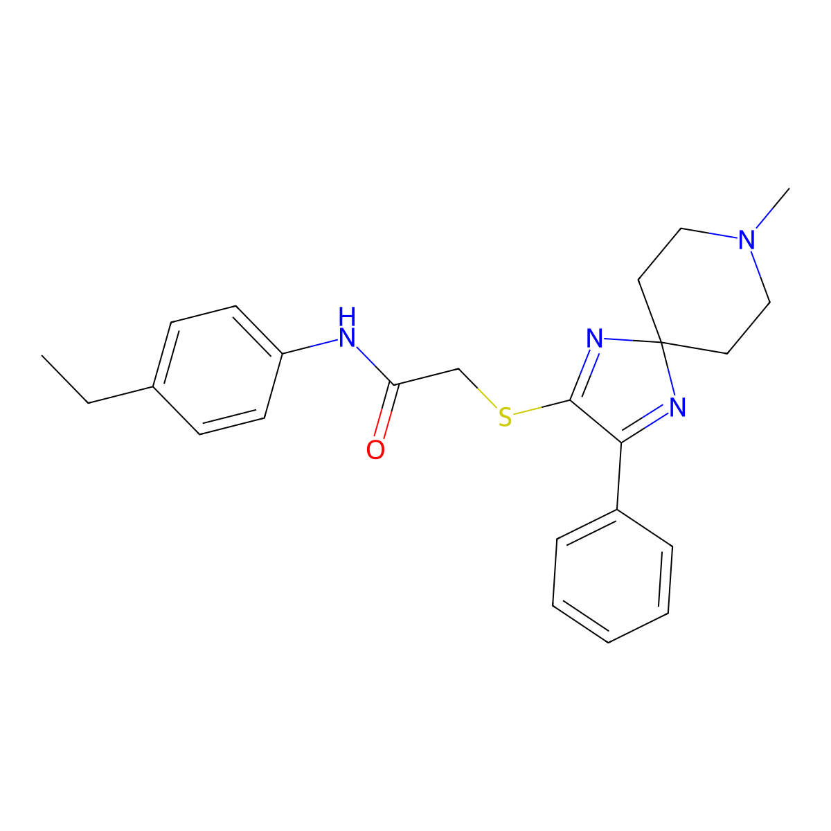 N-(4-ethylphenyl)-2-((8-methyl-3-phenyl-1,4,8-triazaspiro[4.5]deca-1,3-dien-2-yl)thio)acetamide molecular structure, CAS 1216506-97-6