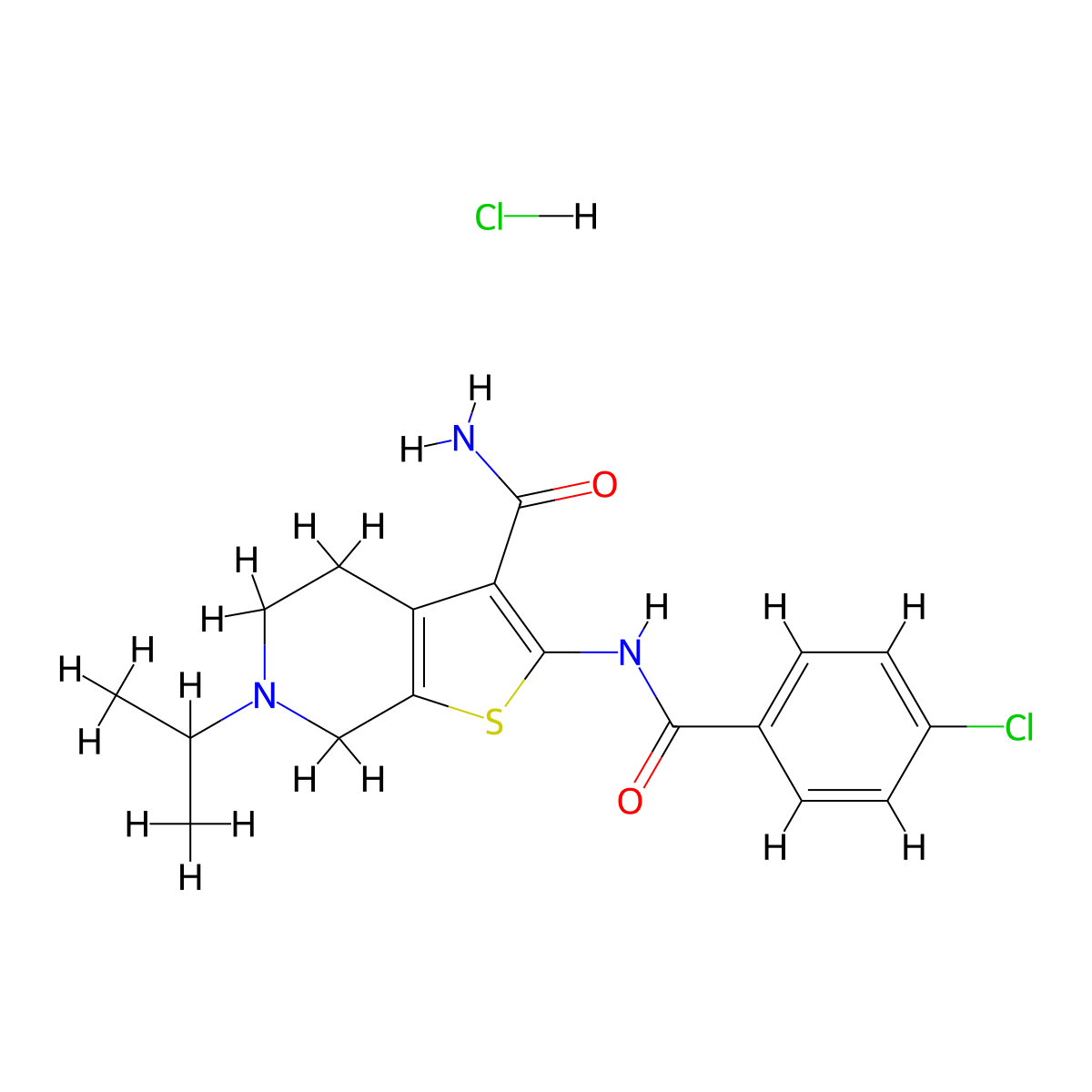 2-(4-Chlorobenzamido)-6-isopropyl-4,5,6,7-tetrahydrothieno[2,3-c]pyridine-3-carboxamide hydrochloride molecular structure, CAS 1216509-51-1