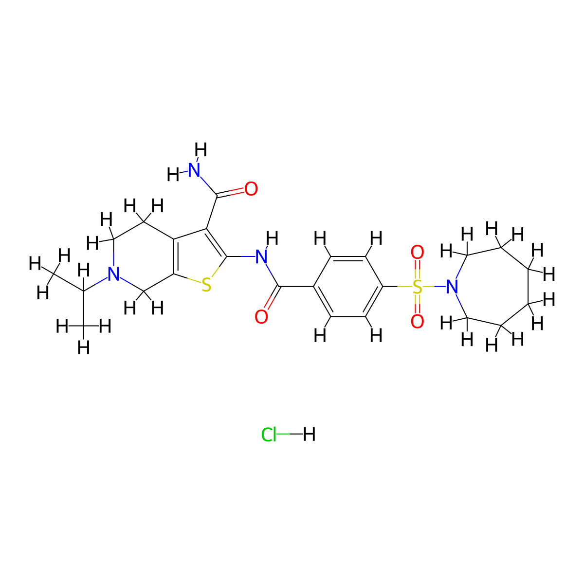 2-[4-(azepane-1-sulfonyl)benzamido]-6-(propan-2-yl)-4H,5H,6H,7H-thieno[2,3-c]pyridine-3-carboxamide hydrochloride molecular structure, CAS 1216510-23-4