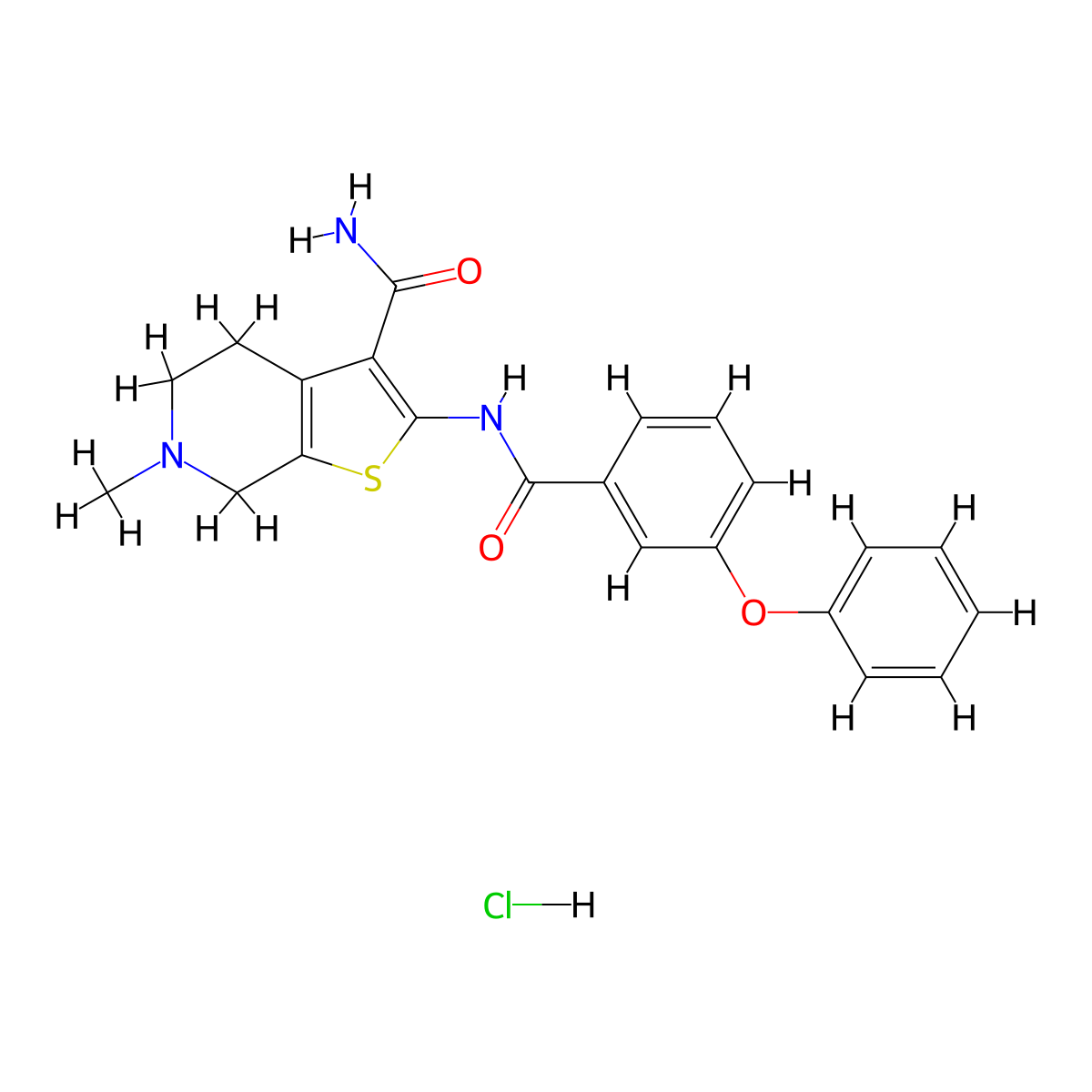 6-Methyl-2-(3-phenoxybenzamido)-4,5,6,7-tetrahydrothieno[2,3-c]pyridine-3-carboxamide hydrochloride molecular structure, CAS 1216510-96-1