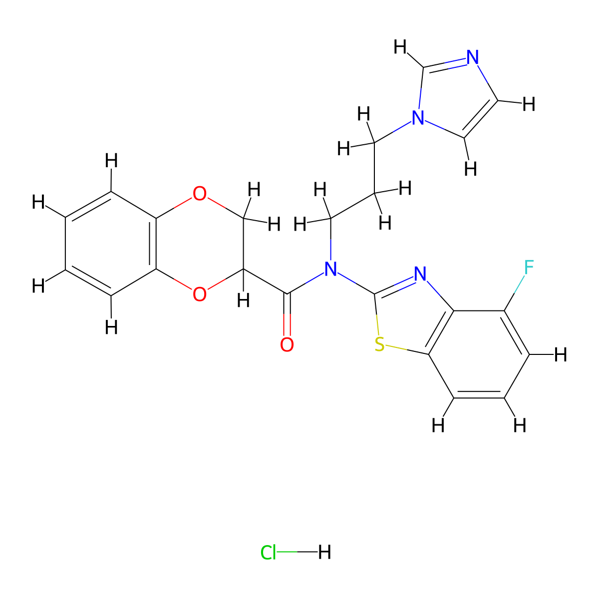 N-(3-(1H-imidazol-1-yl)propyl)-N-(4-fluorobenzo[d]thiazol-2-yl)-2,3-dihydrobenzo[b][1,4]dioxine-2-carboxamide hydrochloride molecular structure, CAS 1216512-41-2